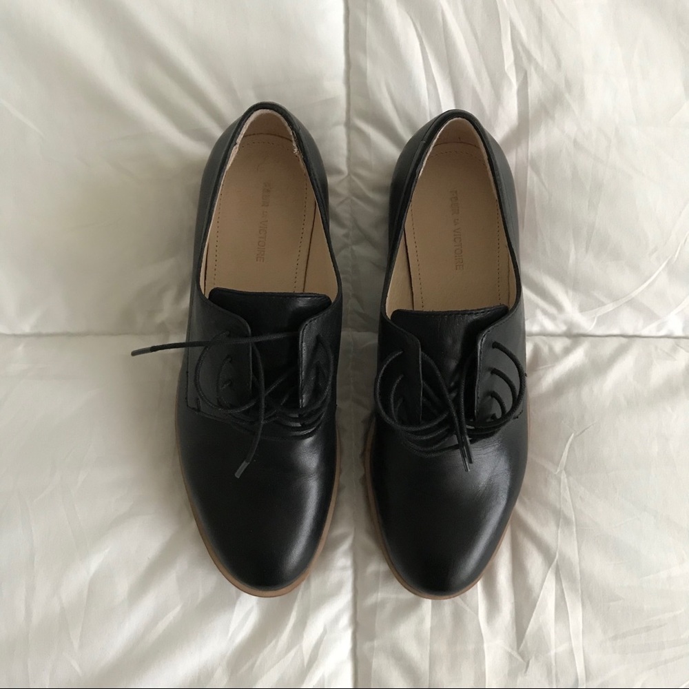 Pour La Victoire Black Leather Shoes Size 6 - Picture 2 of 8